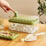 Anubhav Janni 2 Layer Ice Cube Tray With Bin with Lid BPA Free Square Molds Scoop Easy One Tap Release Space Saving Storage Container Makes Bin (Pack Of 1 Pcs) - Image 7