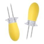 Anubhav Janni Stainless Steel Corn Holder Mall Cob Holders with Silicone Handle Skewers Forks for Home Cooking On The Set Fork Colorful Handles Kitchen Dining Bar Tools Gadgets Holders (1 Pairs)