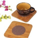 Anubhav Janni Wooden Square Heat Pot Pad Shape Heating Insulation Resistant Natural Bamboo Coaster Tableware Placemat Dining Table Utensils Bowl Tea Cup Office Home  (Pack Of 1 Pcs) - Image 3