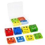 Anubhav Janni Wooden Emoji Face Changing Cube Puzzle Game Expression Matching Block Puzzles Building Logical Educational Training Toys Playing Cards for Kids ( pack of 1 )