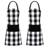 Anubhav Janni Home Kitchen Apron Black and White Plaid Pattern With Pocket Mint Green Trim Buffalo Check Aprons Pockets Adjustable Bib Chef for Men Women (Pack Of 1 Pcs)
