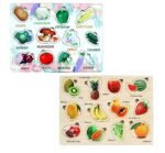 Anubhav Janni Wooden Vegetable Shapes Puzzle Board - Educational Toy for Kids Interactive Learning Tool to Enhance Shape Color Recognition Skills Tray Fruits Vegetables Peg Montessori Toys ( pack of 1 )