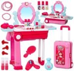 Anubhav Janni 3-in-1 Beauty Set for Kids Girls Learning Educational Makeup Suitcase Kit with Accessories Pretend Play Portable Toy Gift Doll Cosmetic Vanity Table Trolley Make up Plastic ( pack of 1 ) - Image 8
