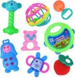Anubhav Janni Kinder Rattle Set for Months Old Baby Non-Toxic Infant Grab Spin Shake Rattles Colorful Rattles with Early Educational Sensory Toy Toddler Plastic Rainbow Teether ( pack of 8 )