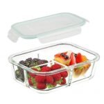 Anubhav Janni 3 Compartment Glass Lunch Meal Prep Containers With Lids Food Box BPA Free Microwave Oven Freezer Dishwasher Storage With Leak Proof Portion Control Microwave  (Pack Of 1 Pcs)