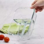Anubhav Janni 3 Compartment Glass Lunch Meal Prep Containers With Lids Food Box BPA Free Microwave Oven Freezer Dishwasher Storage With Leak Proof Portion Control Microwave  (Pack Of 1 Pcs) - Image 2