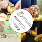 Anubhav Janni 3 In 1 Vegetable Peeler Set in Stainless Steel Multi Purpose Peeler  Julienne Slicer Fruit Knife For Potato Carrot Apple Sharp Blade Heavy Duty Kitchen (3Pcs Set) - Image 9