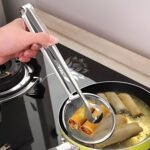 Anubhav Janni Spoon With Clip 2 in 1Oil Fry with Clip Oil Frying BBQ Filter Stainless Steel Mesh Strainer Kitchen Tool Collapsible Cooking Tongs for Drain (Pack Of 1 Pcs) - Image 2