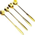 Anubhav Janni Golden Spoon Set Golden Set Coffee Spoon Dessert Spoon Cutlery Kitchen Tableware Stainless Steel Gold Flower Shape Different Spoon Cutlery Coffee (Set Of 4 Pcs)