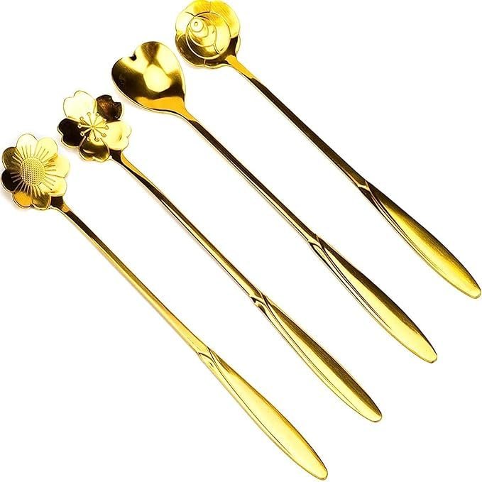 Anubhav Janni Golden Spoon Set Golden Set Coffee Spoon Dessert Spoon Cutlery Kitchen Tableware Stainless Steel Gold Flower Shape Different Spoon Cutlery Coffee (Set Of 4 Pcs) Anubhav Janni Golden Spoon Set Golden Set Coffee Spoon Dessert Spoon Cutlery Kitchen Tableware Stainless Steel Gold Flower Shape Different Spoon Cutlery Coffee (Set Of 4 Pcs) - Image 1