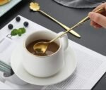 Anubhav Janni Golden Spoon Set Golden Set Coffee Spoon Dessert Spoon Cutlery Kitchen Tableware Stainless Steel Gold Flower Shape Different Spoon Cutlery Coffee (Set Of 4 Pcs) - Image 4