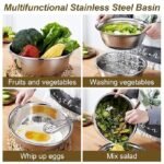 Anubhav Janni 3 In 1 Kitchen Multipurpose Stainless Steel  Basin Set with Colander Grater Lid Mixing for Washing in Multifunctional Thicken Vegetable Cutter Drain Basket (Set Of 1) - Image 2