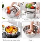 Anubhav Janni 3 In 1 Kitchen Multipurpose Stainless Steel  Basin Set with Colander Grater Lid Mixing for Washing in Multifunctional Thicken Vegetable Cutter Drain Basket (Set Of 1) - Image 4