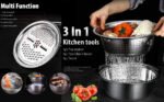 Anubhav Janni 3 In 1 Kitchen Multipurpose Stainless Steel  Basin Set with Colander Grater Lid Mixing for Washing in Multifunctional Thicken Vegetable Cutter Drain Basket (Set Of 1) - Image 6