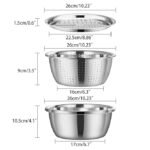 Anubhav Janni 3 In 1 Kitchen Multipurpose Stainless Steel  Basin Set with Colander Grater Lid Mixing for Washing in Multifunctional Thicken Vegetable Cutter Drain Basket (Set Of 1) - Image 9