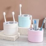 Anubhav Janni 5 Compartments Toothbrush Holder And Toothpaste For Family Shower Pack of Modern Wall Mounted Holder Plastic Bathroom Storage Container Design (Pack Of 1 Pcs) - Image 3