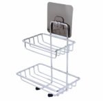 Anubhav Janni Wall Mounted Double Layer Soap Dish Holder Soap Dispensers Self Adhesive Stainless Steel Waterproof Kitchen Bathroom Soaps Storage Rack with 2 Hook for Home (Pack Of 1 Pcs)