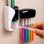 Anubhav Janni New Color Toothpaste Dispenser Toothbrush Holders For Bathroom Five Holder Wall Mounted Dispenser Hands Free Mounted Plastic Dust Proof Automatic And Detachable (Pack Of 1 Pcs) - Image 5