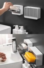 Anubhav Janni Wall Mounted Double Layer Soap Box New Creative with Lid Grids Draining Rack Bathroom Holder Multi Color Plastic Self Adhesive No Drill Grid Covered Dish Holder (Pack Of 1 Pcs) - Image 5