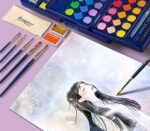 Anubhav Janni Water colours Cakes Kids Toy New Solid Watercolor Paint Set Portable Kit with Painting Art Supplies For Vibrant Colors Kits Brush Pens Palette and Durable Storage (Set Of 1) - Image 2