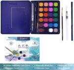 Anubhav Janni Water colours Cakes Kids Toy New Solid Watercolor Paint Set Portable Kit with Painting Art Supplies For Vibrant Colors Kits Brush Pens Palette and Durable Storage (Set Of 1) - Image 3