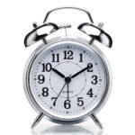 Anubhav Janni Silver Twin Bell Alarm Clock Vintage Brass Table Top with LED Night Light Display Ideal For Bedroom Adults Kids And Students Retro Clock Home Office Living Room (Pack Of 1 Pcs)