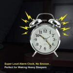 Anubhav Janni Silver Twin Bell Alarm Clock Vintage Brass Table Top with LED Night Light Display Ideal For Bedroom Adults Kids And Students Retro Clock Home Office Living Room (Pack Of 1 Pcs) - Image 5