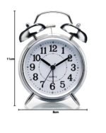 Anubhav Janni Silver Twin Bell Alarm Clock Vintage Brass Table Top with LED Night Light Display Ideal For Bedroom Adults Kids And Students Retro Clock Home Office Living Room (Pack Of 1 Pcs) - Image 9