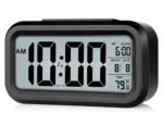Anubhav Janni Black Smart Clock Digital Alarm Clock Battery Operated Small Desk Clocks With Night Light Date Indoor Temperature LCD Electronic Clock Study Table Students Office (Pack Of 1 PCS)