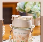 Anubhav Janni Travel glass Moti Mug White Pearl Glass Coffee Mugs with Chain Belt Sleeve Reusable Sipper Double Drink Straw and Lids Tumbler for Juice Smoothies Milk Cups (Pack of 1) - Image 6