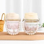 Anubhav Janni Travel glass Moti Mug White Pearl Glass Coffee Mugs with Chain Belt Sleeve Reusable Sipper Double Drink Straw and Lids Tumbler for Juice Smoothies Milk Cups (Pack of 1) - Image 8