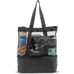 Anubhav Janni Nylon Play & Joy Picnic Gym Bag Black Mesh Beach Tote with Cooler Shopping Daily Use Handbag Lunch Insulated Compartment Bags for Travel-Pool-Camping ( pack of 1 )