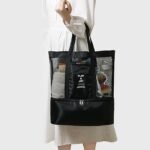 Anubhav Janni Nylon Play & Joy Picnic Gym Bag Black Mesh Beach Tote with Cooler Shopping Daily Use Handbag Lunch Insulated Compartment Bags for Travel-Pool-Camping ( pack of 1 ) - Image 9