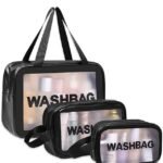 Anubhav Janni Wash Bag Pouch for Travel Kit Toiletry Nylon Cosmetic Make Up Box Brushes Accessories with Handle Large Capacity Translucent Waterproof Storage ( pack of 3 )