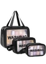Anubhav Janni Wash Bag Pouch for Travel Kit Toiletry Nylon Cosmetic Make Up Box Brushes Accessories with Handle Large Capacity Translucent Waterproof Storage ( pack of 3 )
