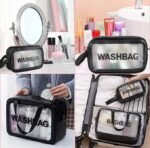 Anubhav Janni Wash Bag Pouch for Travel Kit Toiletry Nylon Cosmetic Make Up Box Brushes Accessories with Handle Large Capacity Translucent Waterproof Storage ( pack of 3 ) - Image 3