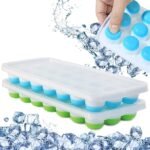 Anubhav Janni 21 Cavity Pop Up Ice Cube Trays with Lid Easy Release Flexible Silicone Bottom Stackable BPA Free Food Grade for Freezer and Cocktail Pack of 1Round Tray Set ( pack of 1 )