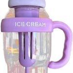 Anubhav Janni Ice Cream Print Water Bottle with Straw & Handle Leak-Proof BPA-Free Insulated Transparent Gym Sports Tumbler for Kids Adults Travel Outdoor Use Locked Carry ( PACK OF 1 )