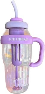 Anubhav Janni Ice Cream Print Water Bottle with Straw & Handle Leak-Proof BPA-Free Insulated Transparent Gym Sports Tumbler for Kids Adults Travel Outdoor Use Locked Carry ( PACK OF 1 )