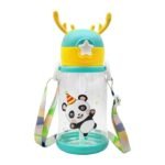 Anubhav Janni Kids Water Bottle with Straw for Kids Design Plastic water bottle school kids Cartoon - BPA Free Leak-Proof Non-Toxic With Strap Deer Horn Sipper ( pack of 1 )