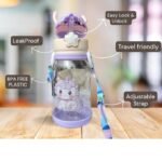 Anubhav Janni Kids Water Bottle with Straw for Kids Design Plastic water bottle school kids Cartoon - BPA Free Leak-Proof Non-Toxic With Strap Deer Horn Sipper ( pack of 1 ) - Image 2