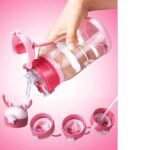 Anubhav Janni Kids Water Bottle with Straw for Kids Design Plastic water bottle school kids Cartoon - BPA Free Leak-Proof Non-Toxic With Strap Deer Horn Sipper ( pack of 1 ) - Image 3