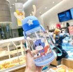 Anubhav Janni Kids Water Bottle with Straw for Kids Design Plastic water bottle school kids Cartoon - BPA Free Leak-Proof Non-Toxic With Strap Deer Horn Sipper ( pack of 1 ) - Image 5