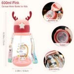 Anubhav Janni Kids Water Bottle with Straw for Kids Design Plastic water bottle school kids Cartoon - BPA Free Leak-Proof Non-Toxic With Strap Deer Horn Sipper ( pack of 1 ) - Image 7