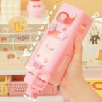 Anubhav Janni Kawaii Water Bottle With Straw and Sticker Bear Bottle, Large Sport Plastic Portable Square Drinking Girl Cute Juice Tea Cups Girls Stickers Stylish School Travel (Pack Of 1 Pcs) - Image 3