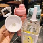 Anubhav Janni Kawaii Water Bottle With Straw and Sticker Bear Bottle, Large Sport Plastic Portable Square Drinking Girl Cute Juice Tea Cups Girls Stickers Stylish School Travel (Pack Of 1 Pcs) - Image 5