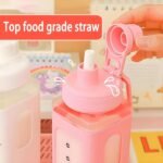 Anubhav Janni Kawaii Water Bottle With Straw and Sticker Bear Bottle, Large Sport Plastic Portable Square Drinking Girl Cute Juice Tea Cups Girls Stickers Stylish School Travel (Pack Of 1 Pcs) - Image 6