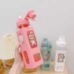 Anubhav Janni Kawaii Water Bottle With Straw and Sticker Bear Bottle, Large Sport Plastic Portable Square Drinking Girl Cute Juice Tea Cups Girls Stickers Stylish School Travel (Pack Of 1 Pcs) - Image 7