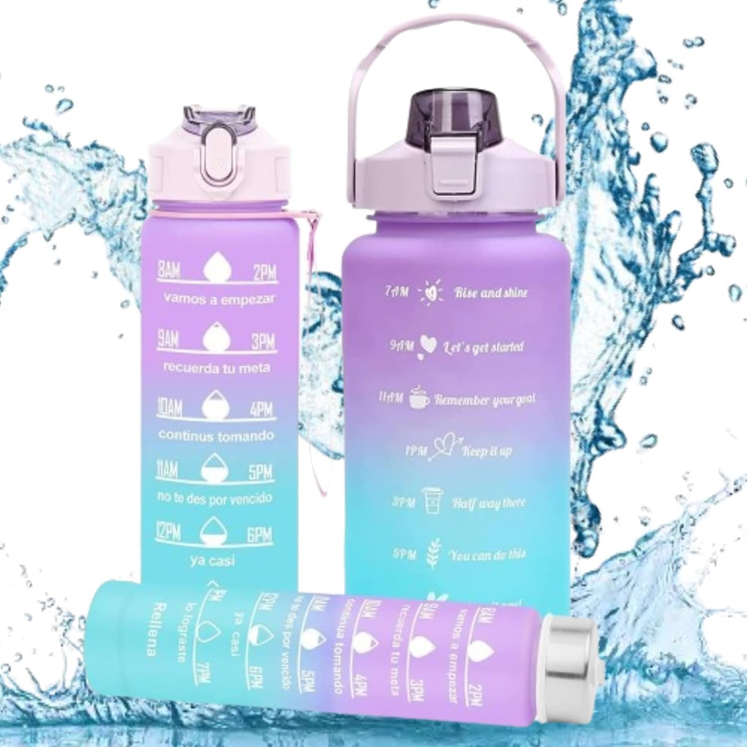 Anubhav Janni Motivational Water Bottles Tritan Plastic Bottle Combo Set Time Marker Straw Sipper Reusable Leakproof Adults Daily Tracking Marks Silicone Straw Office Gym School (Set Of 3) Anubhav Janni Motivational Water Bottles Tritan Plastic Bottle Combo Set Time Marker Straw Sipper Reusable Leakproof Adults Daily Tracking Marks Silicone Straw Office Gym School (Set Of 3) - Image 1