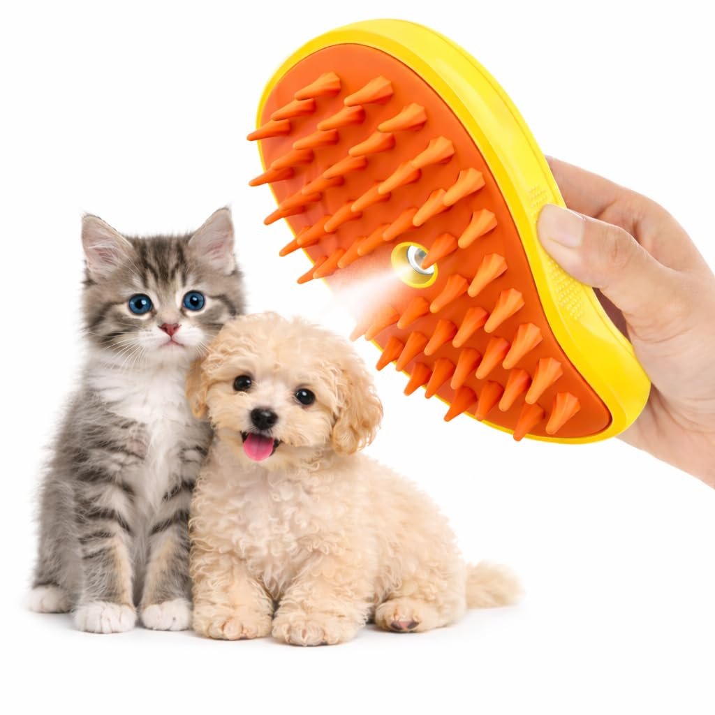Anubhav Janni Mango Cat Steam Brush Pet Grooming with Gentle Removes Loose Fur Detangles Hair Shedding Cleaning Cute Design Dogs Rechargeable Silicone Massage Removal (Pack Of 1 Pcs) Anubhav Janni Mango Cat Steam Brush Pet Grooming with Gentle Removes Loose Fur Detangles Hair Shedding Cleaning Cute Design Dogs Rechargeable Silicone Massage Removal (Pack Of 1 Pcs) - Image 1